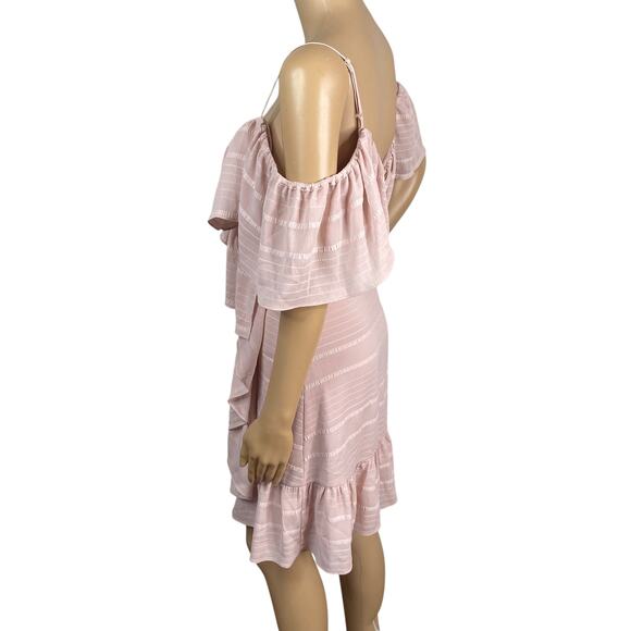 Wayf Elise Pink Stripe Ruffle Cold Shoulder Wrap Dress SZ XS - Picture 7 of 10